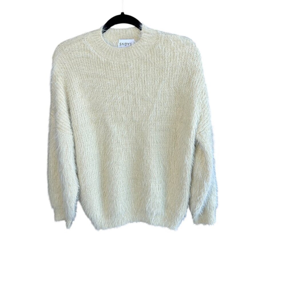 SNDYS Sweater Creamy Yellow Eyelash Fuzzy Teddy Pullover size XS